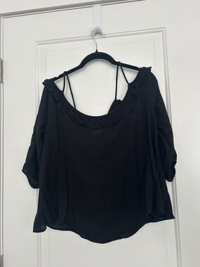 Lush Black Ruffle-Trim Off-Shoulder Top